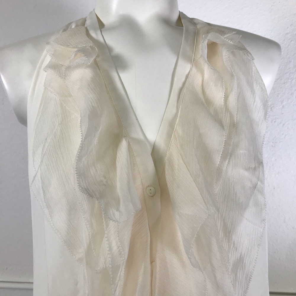 VINCE Ivory Silk Blend Ruffle Tunic - Picture 2 of 7